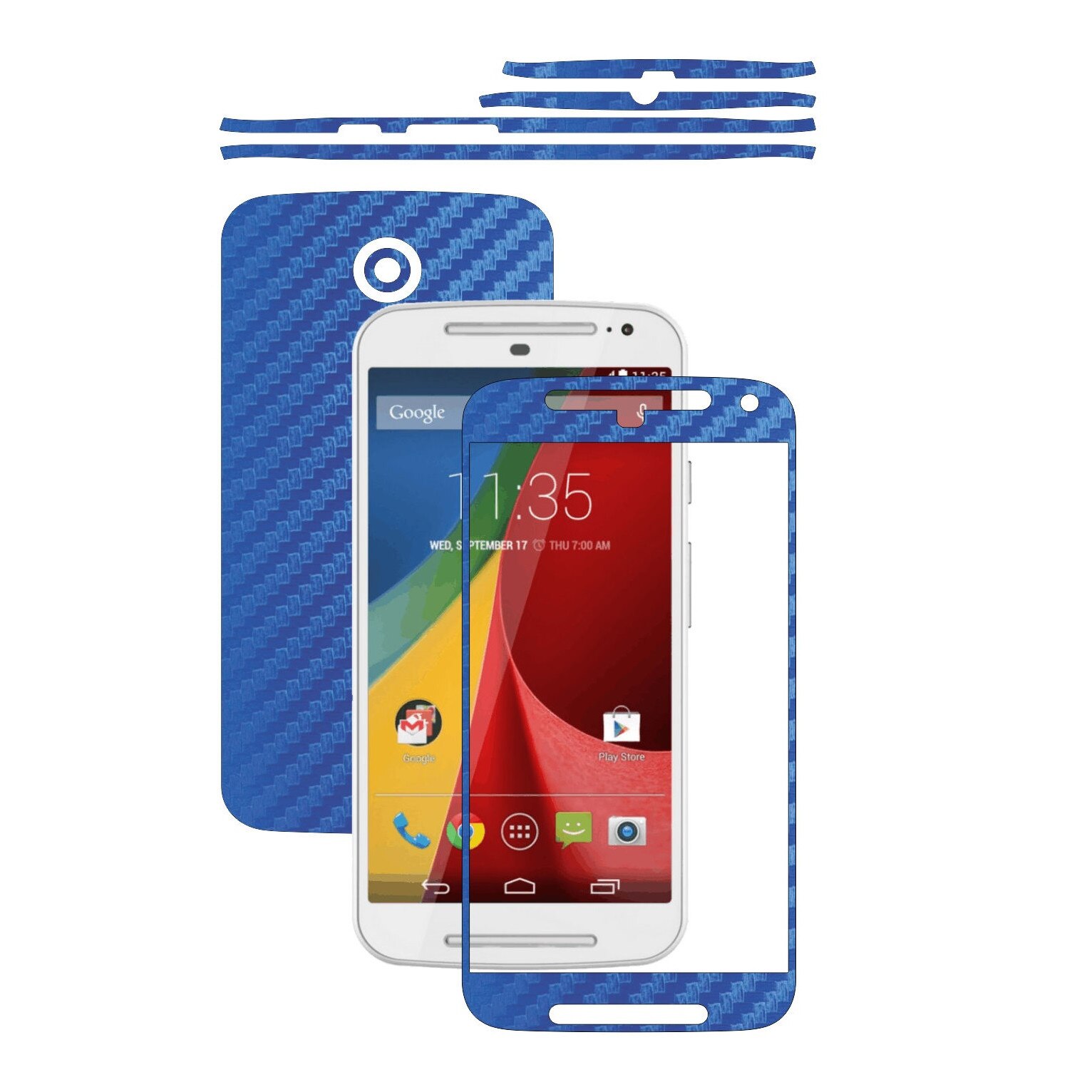 Folie de protectie Carbon Skinz, Husa de tip Skin Adeziv pentru Carcasa, Carbon Albastru dedicata Motorola Moto G 2 2014