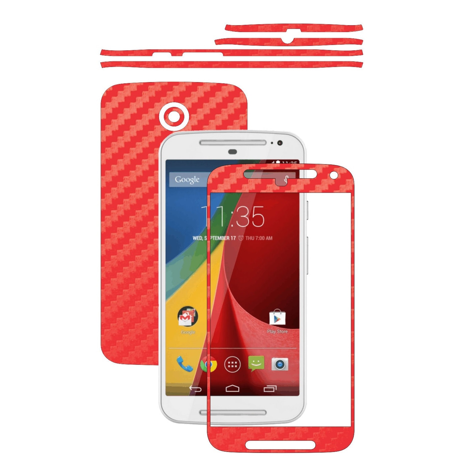Folie de protectie Carbon Skinz, Husa de tip Skin Adeziv pentru Carcasa, Carbon Rosu dedicata Motorola Moto G 4G 2015
