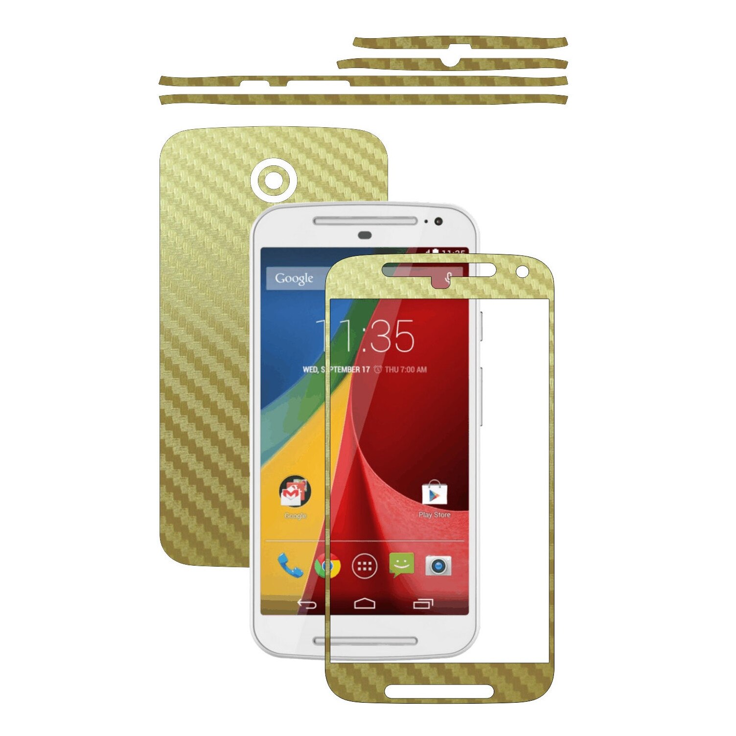 Folie de protectie Carbon Skinz, Husa de tip Skin Adeziv pentru Carcasa, Carbon Auriu dedicata Motorola Moto G 2 2014