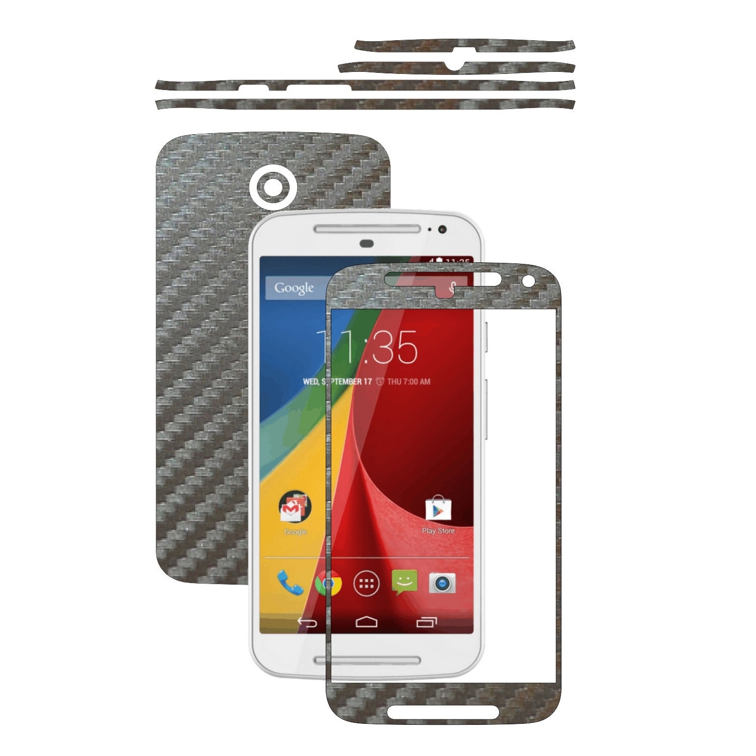 Folie de protectie Carbon Skinz, Husa de tip Skin Adeziv pentru Carcasa, Carbon Gri Argintiu dedicata Motorola Moto G 2 2014