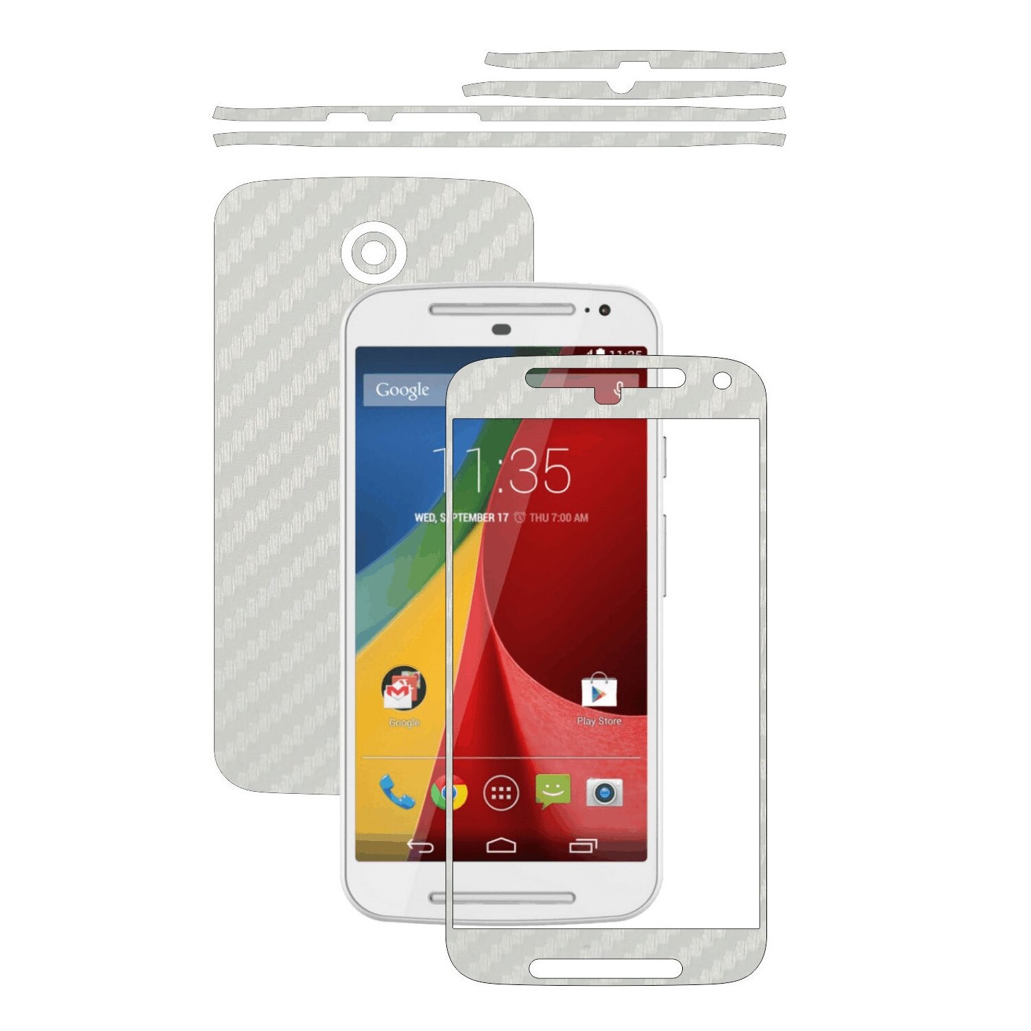 Folie de protectie Carbon Skinz, Husa de tip Skin Adeziv pentru Carcasa, Carbon Alb dedicata Motorola Moto G 2 2014