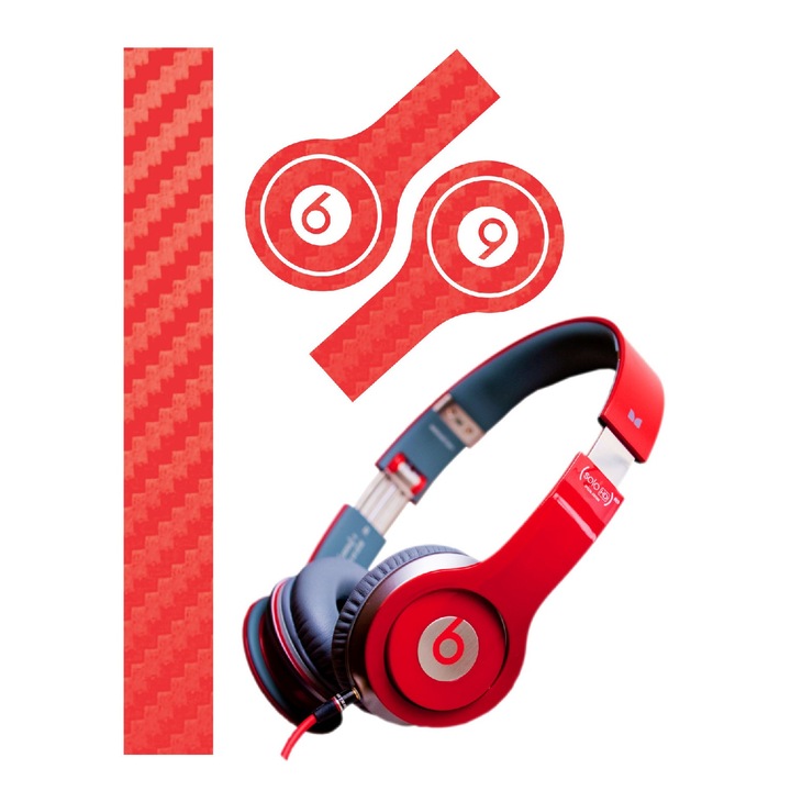 Folie de protectie Carbon Skinz, Husa de tip Skin Adeziv pentru Carcasa, Carbon Rosu dedicata Beats By Dr Dre Solo HD