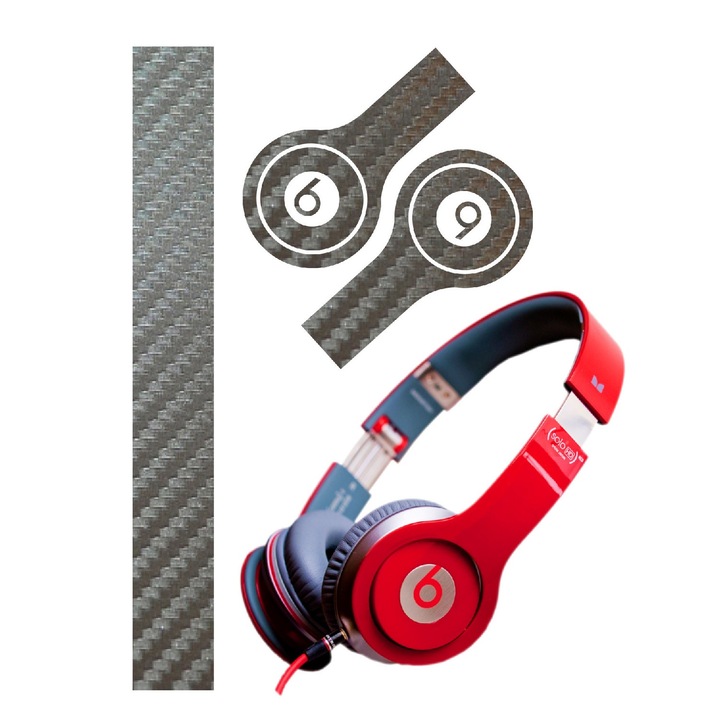 Folie de protectie Carbon Skinz, Husa de tip Skin Adeziv pentru Carcasa, Carbon Gri Argintiu dedicata Beats By Dr Dre Solo HD