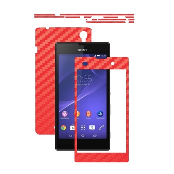Folie de protectie Carbon Skinz, Husa de tip Skin Adeziv pentru Carcasa, Carbon Rosu dedicata Sony Xperia T3 Folie de protectie Carbon Skinz, Husa de tip Skin Adeziv pentru Carcasa, Carbon Rosu dedicata Sony Xperia T3