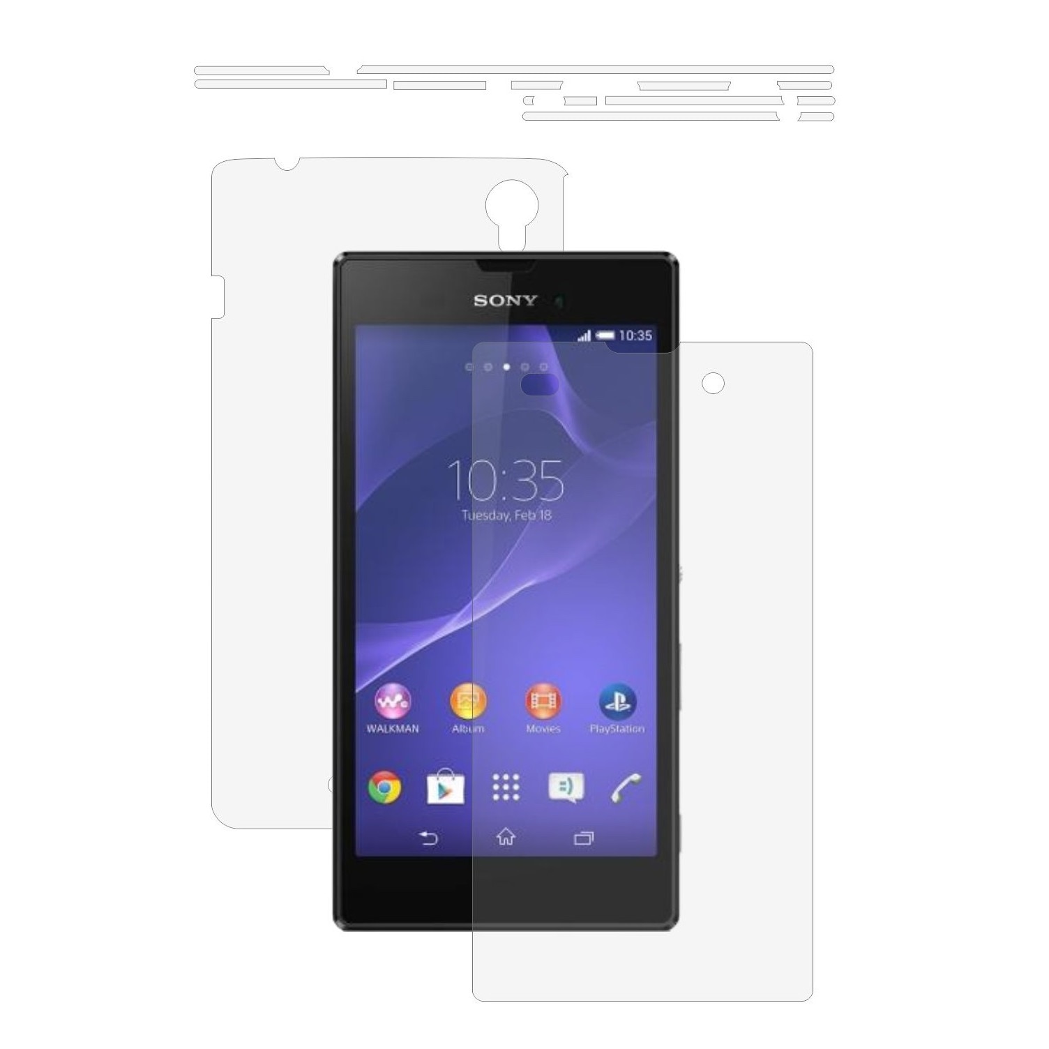 Folie Protectie Full Body Invisible Skinz Ultra-Clear HD, Husa Transparenta de tip Skin Adeziv pentru Carcasa si Ecran, dedicata Sony Xperia T3