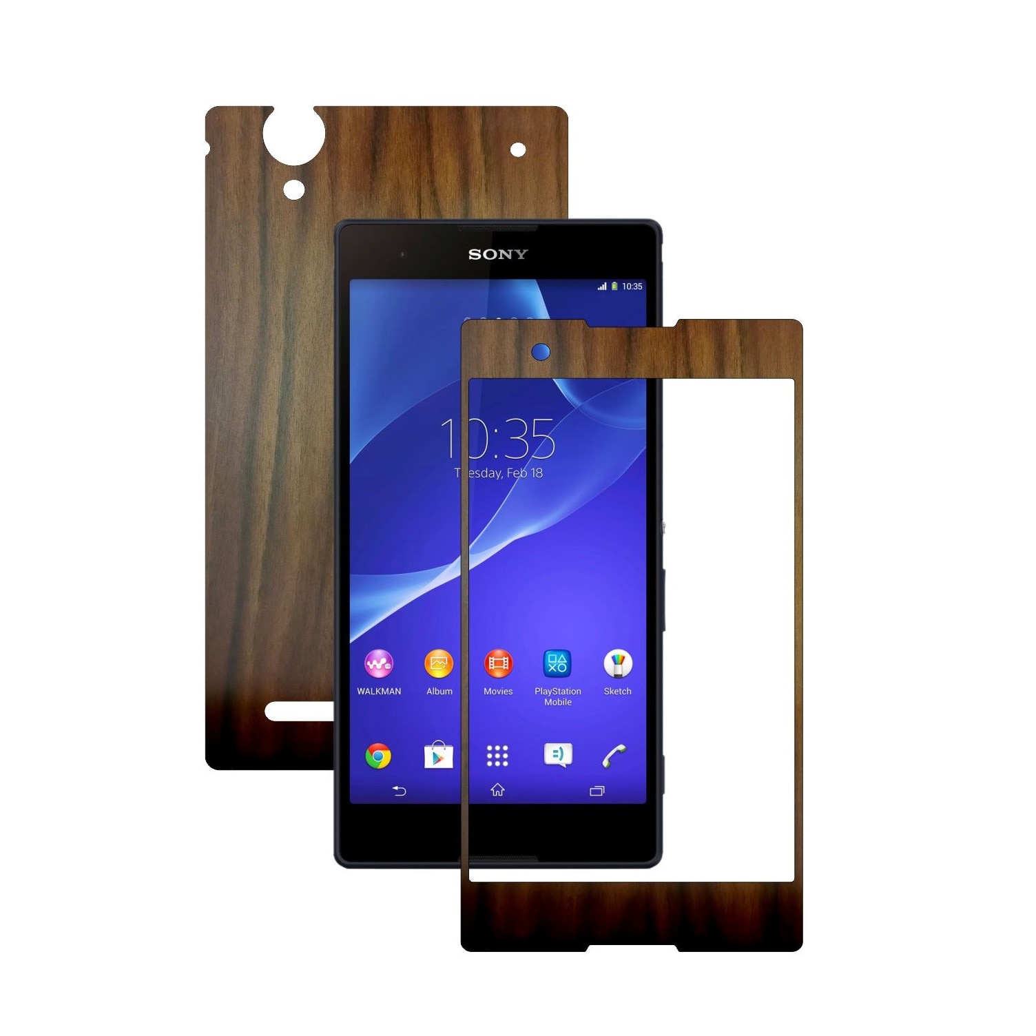 Folie de protectie Carbon Skinz, Husa de tip Skin Adeziv pentru Carcasa, Lemn Nuc Inchis dedicata Sony Xperia T2 Ultra