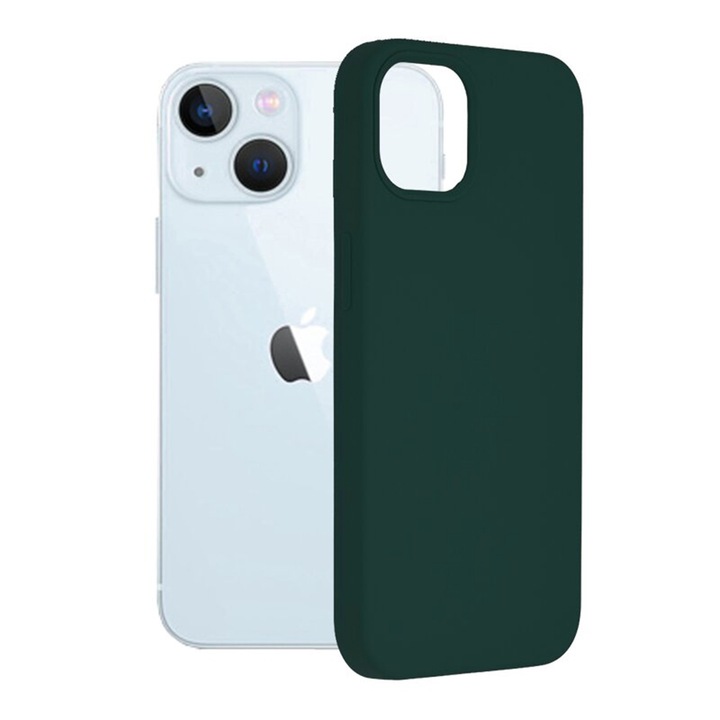 Mikroszálas TPU szilikon tok iPhone 13-hoz, belső mikroszálas, külső rendkívül puha szilikon, puha tapintású, vékony illeszkedés, tartós, rugalmas, optimális ultra védelem, sötétzöld