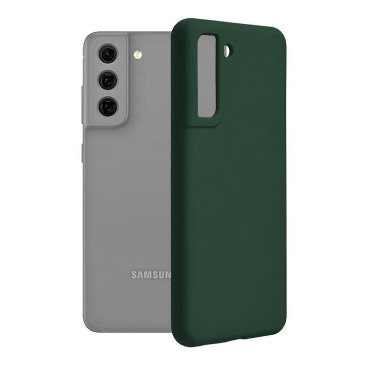 TPU силиконов калъф с микрофибър за Samsung Galaxy S21 FE, вътрешност от микрофибър, ултра мек силикон отвън, мек на допир, тънък, издръжлив, гъвкав, оптимална ултра защита, тъмнозелен