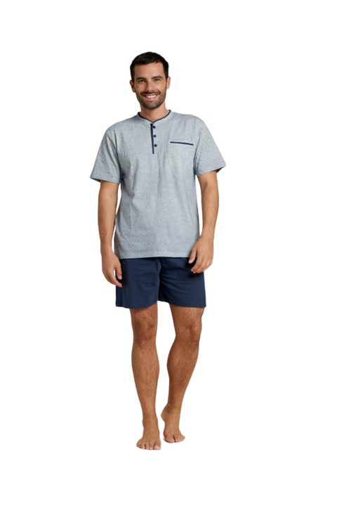 Férfi pizsama, 2 db, rövid ujjú blúz, rövid nadrág, kék/tengerészkék, Kék