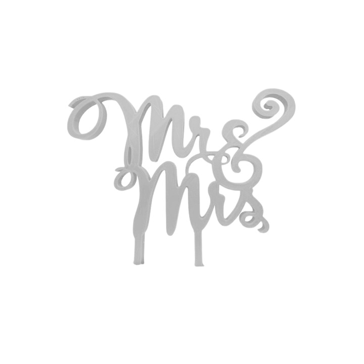 Топер украса, "Mr&Mrs", украса за сватбена торта, 15,5 х 18 см сребро