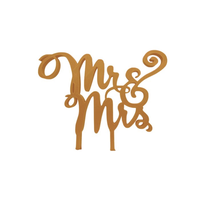 Dekorációs topper, "Mr&Mrs", házasság, egység, szerelem, 15,5 x 18 cm arany