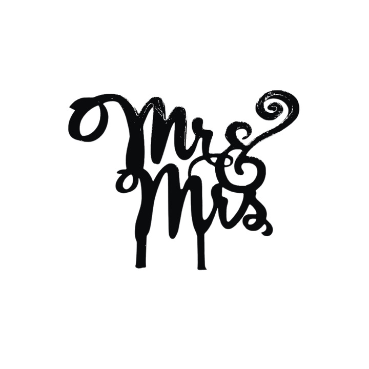 Dekorációs topper, "Mr&Mrs", házasság, egység, szerelem, 15,5 x 18 cm fekete