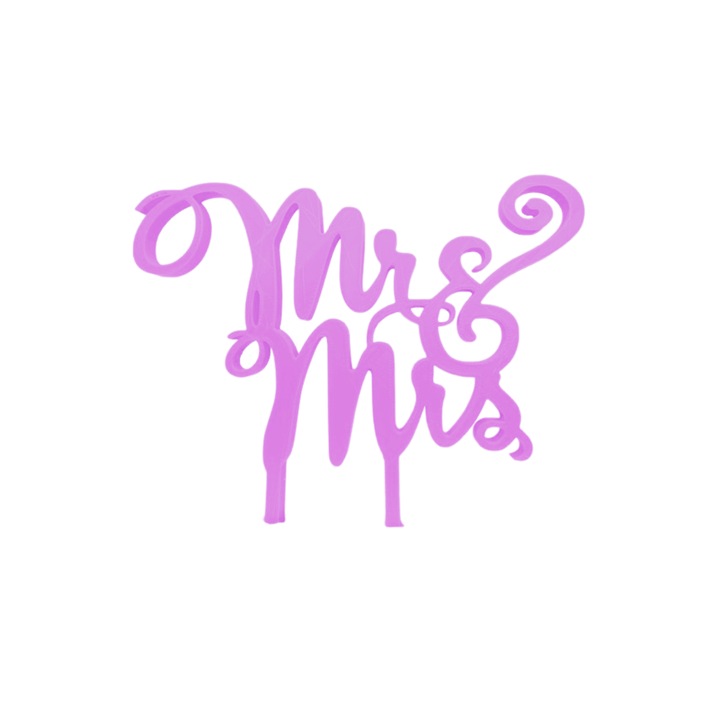 Dekorációs topper, "Mr&Mrs", házasság, egység, szerelem, 15,5 x 18 cm világos lila
