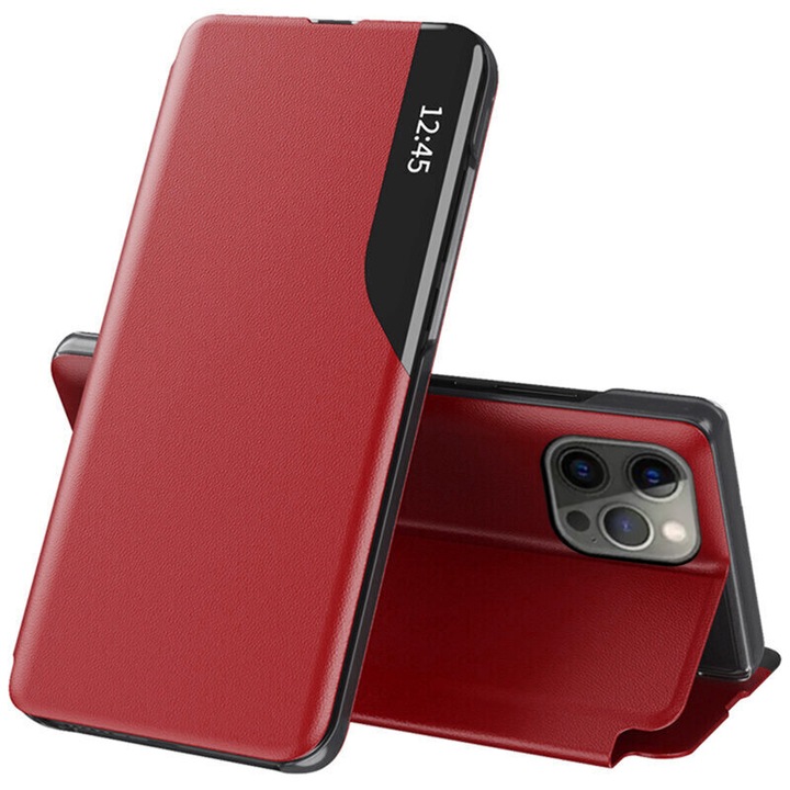 Калъф за книга от еко кожа Hurtel, елегантен, DIGIMAT, уникален модел, съвместим с Iphone 13 PRO MAX, червен