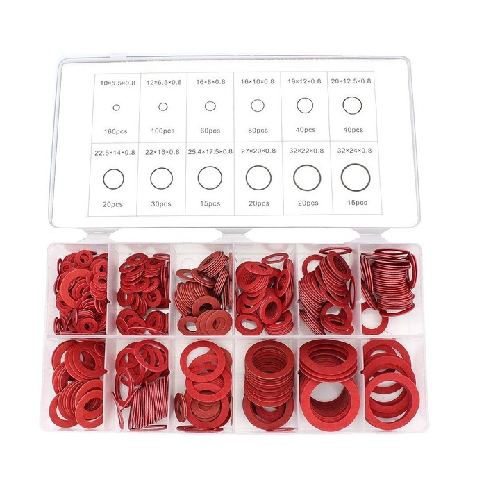 Set 600 garnituri fibre artificiale, 12 dimensiuni saibe, cu cutie depozitare, rosii