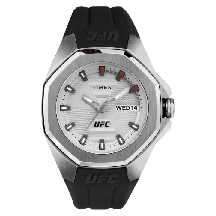 Ceas barbati UFC, Timex, Inox/Cauciuc, 44 mm, Negru/Argintiu