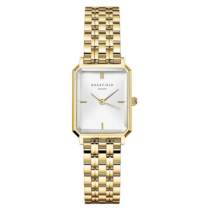 Дамски часовник Octagon XS, Rosefield, Неръждаема стомана/Позлатен, 24 мм, Златист/Бял