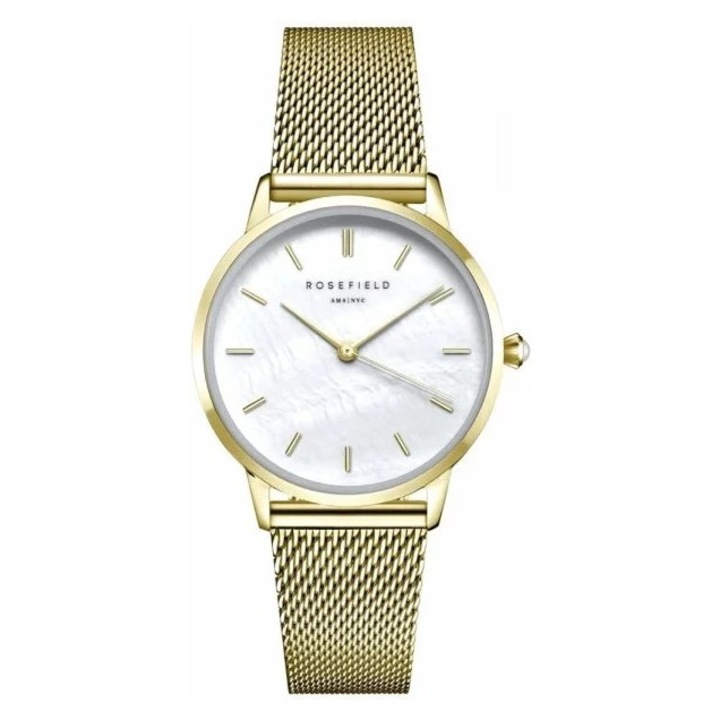 Дамски часовник Rosefield Pearl Edit, Месинг/Златно покритие, 36 мм, Златисто/бял