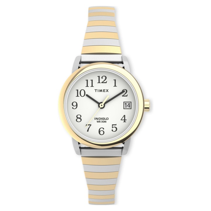Дамски часовник Easy Reader, Timex, Месинг, 25 мм, Сребро/Злато