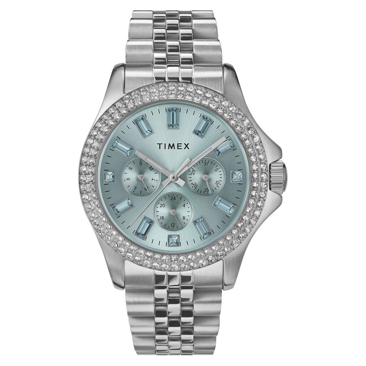 Дамски часовник Trend Kaia, Timex, Месинг, 38 мм, Сребрист/Син