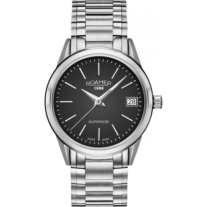 Ceas dama Superior 3H Ladies, Roamer, Otel, 30 mm, Argintiu/Negru