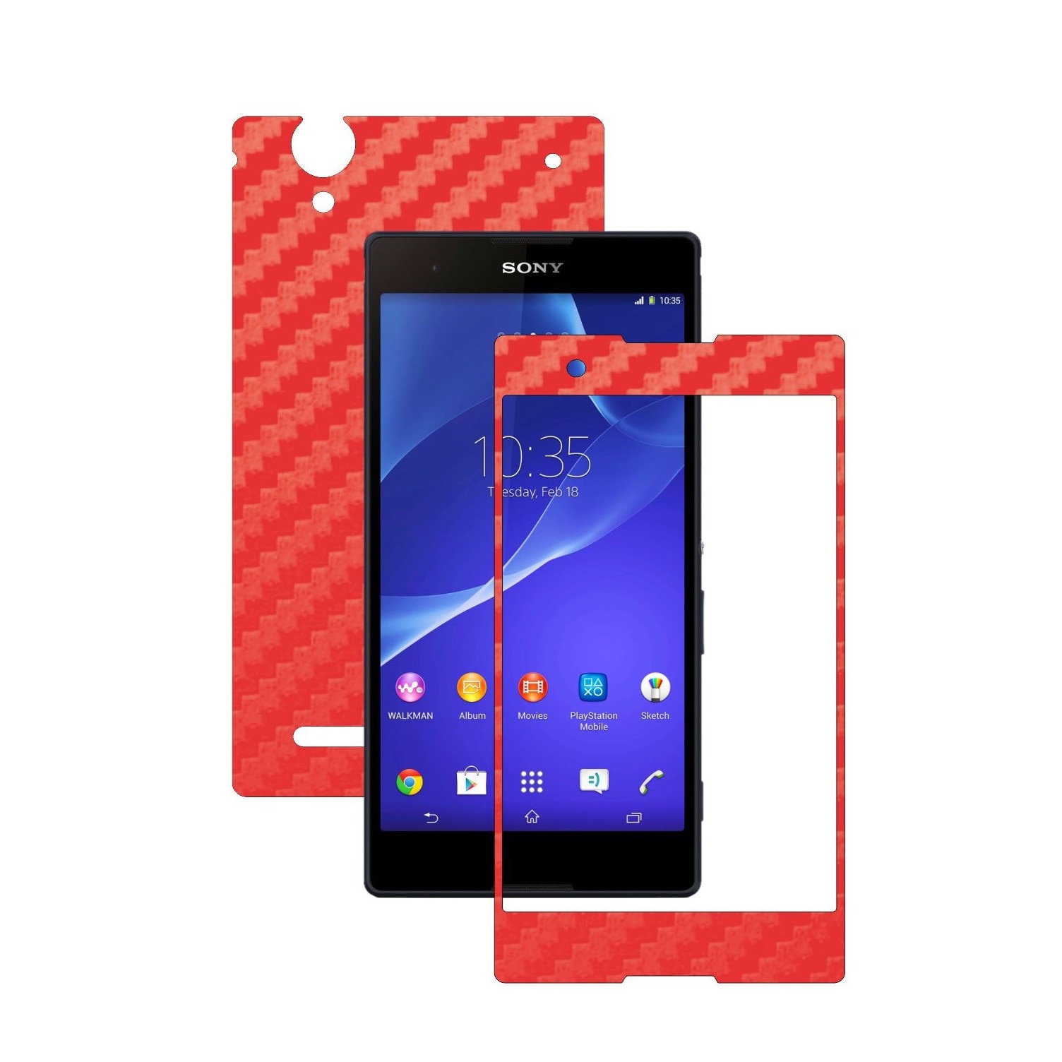 Folie de protectie Carbon Skinz, Husa de tip Skin Adeziv pentru Carcasa, Carbon Rosu dedicata Sony Xperia T2 Ultra