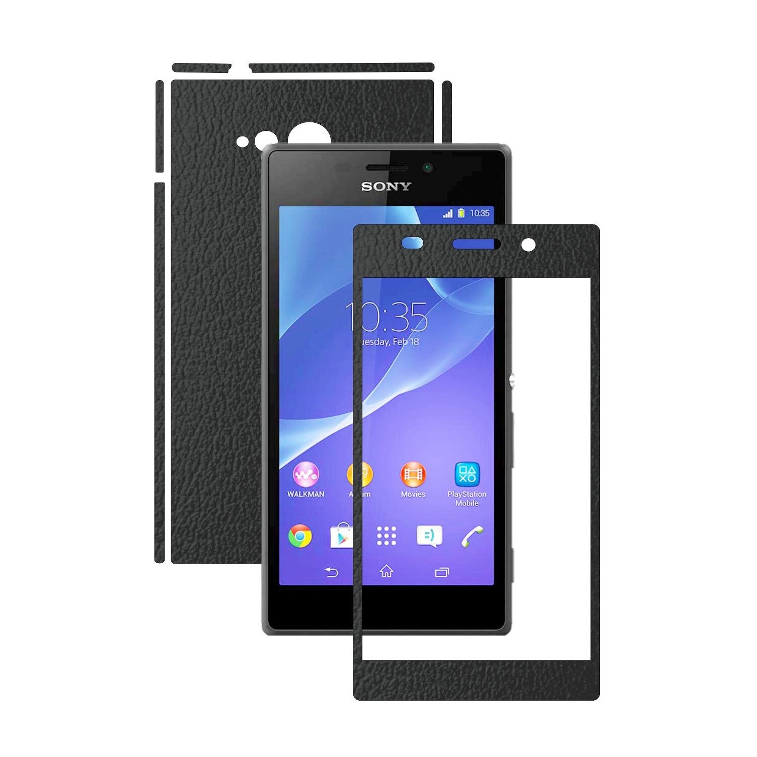 Folie de protectie Carbon Skinz, Husa de tip Skin Adeziv pentru Carcasa, Piele Neagra dedicata Sony Xperia M2