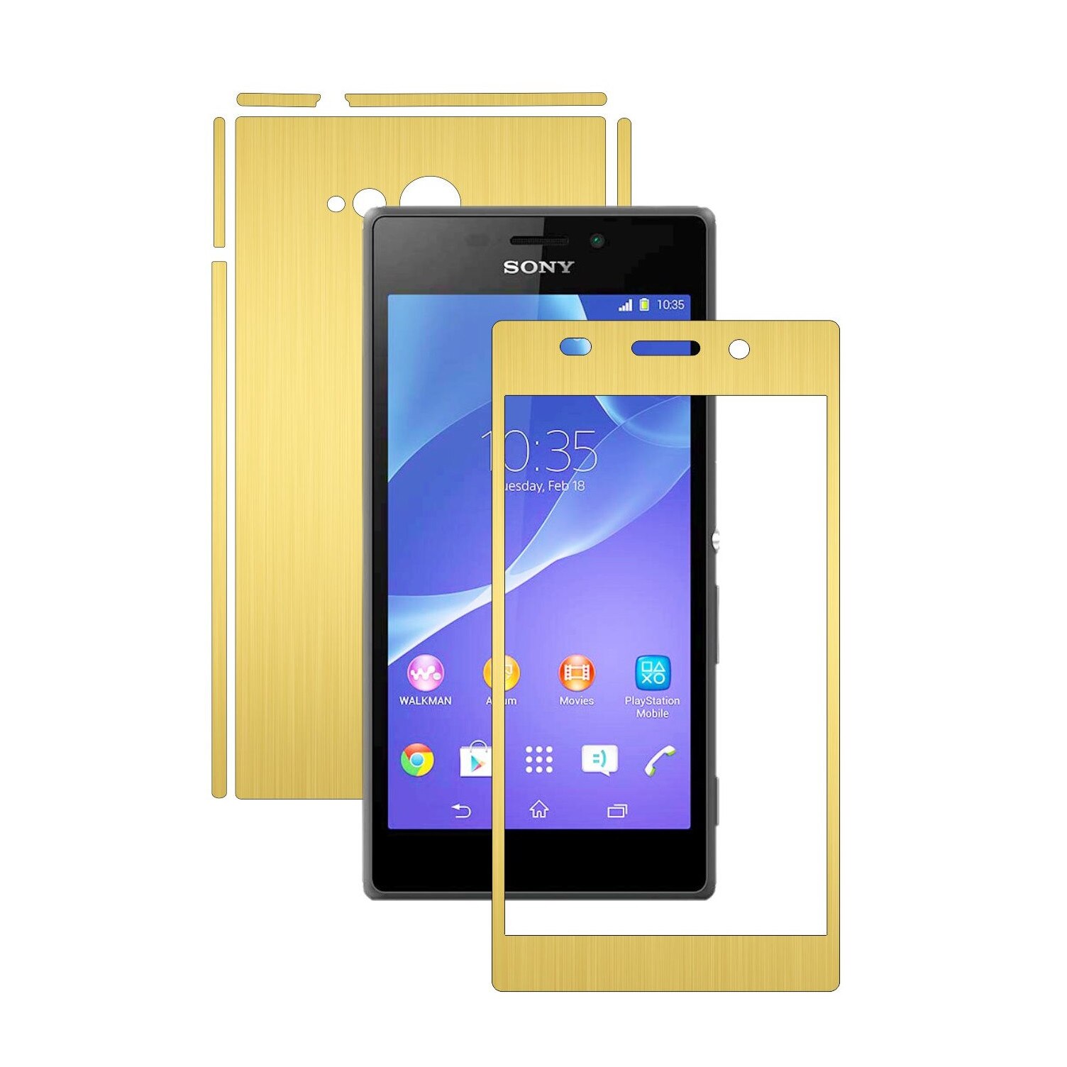 Folie de protectie Carbon Skinz, Husa de tip Skin Adeziv pentru Carcasa, Brushed Auriu dedicata Sony Xperia M2