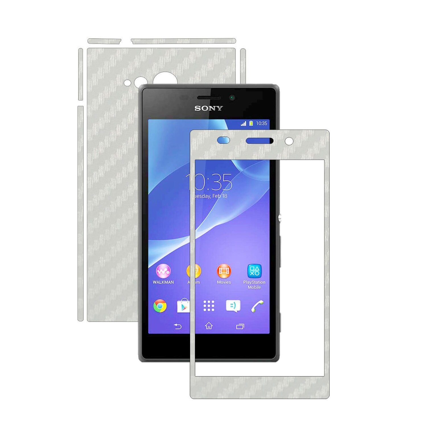 Folie de protectie Carbon Skinz, Husa de tip Skin Adeziv pentru Carcasa, Carbon Alb dedicata Sony Xperia M2