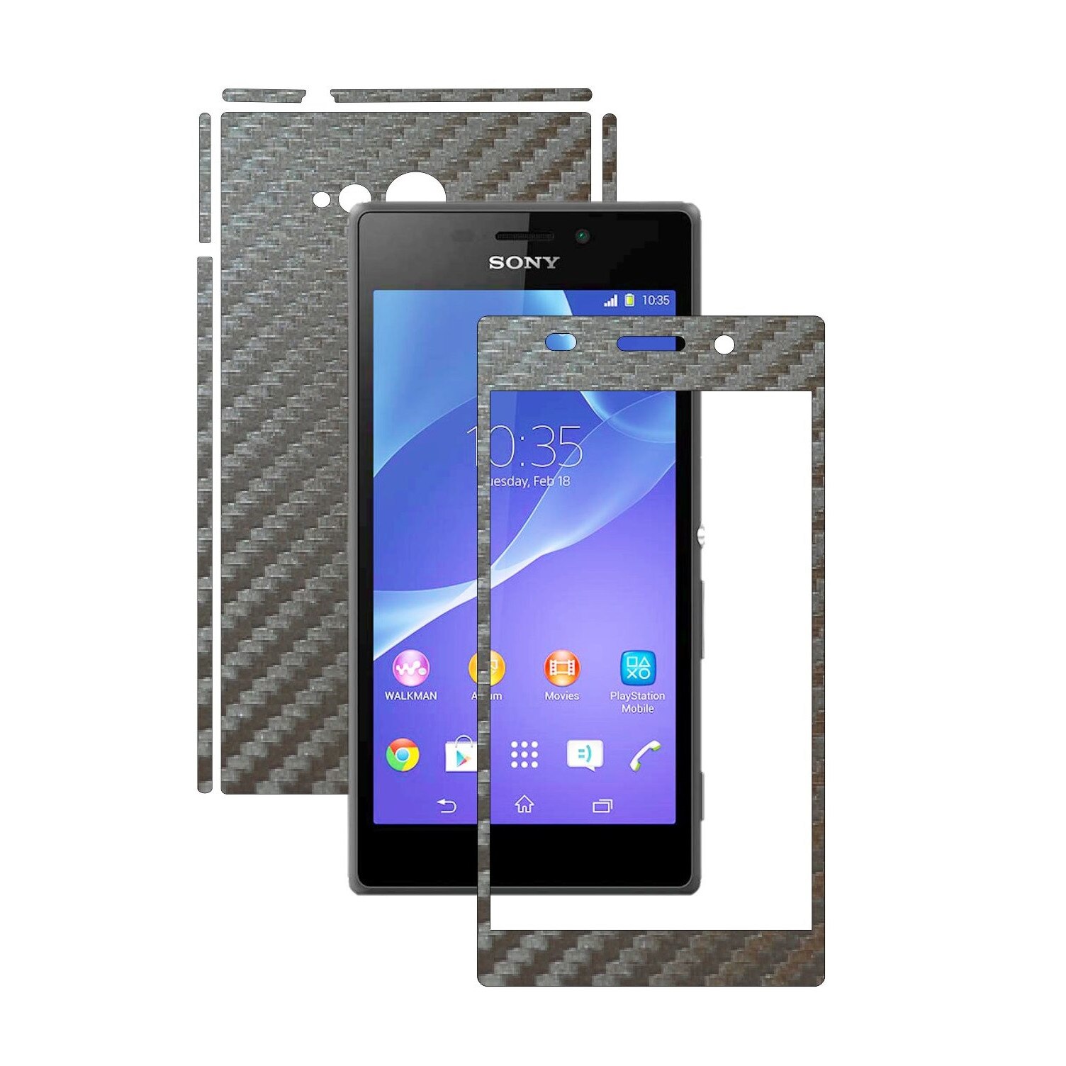 Folie de protectie Carbon Skinz, Husa de tip Skin Adeziv pentru Carcasa, Carbon Gri Argintiu dedicata Sony Xperia M2