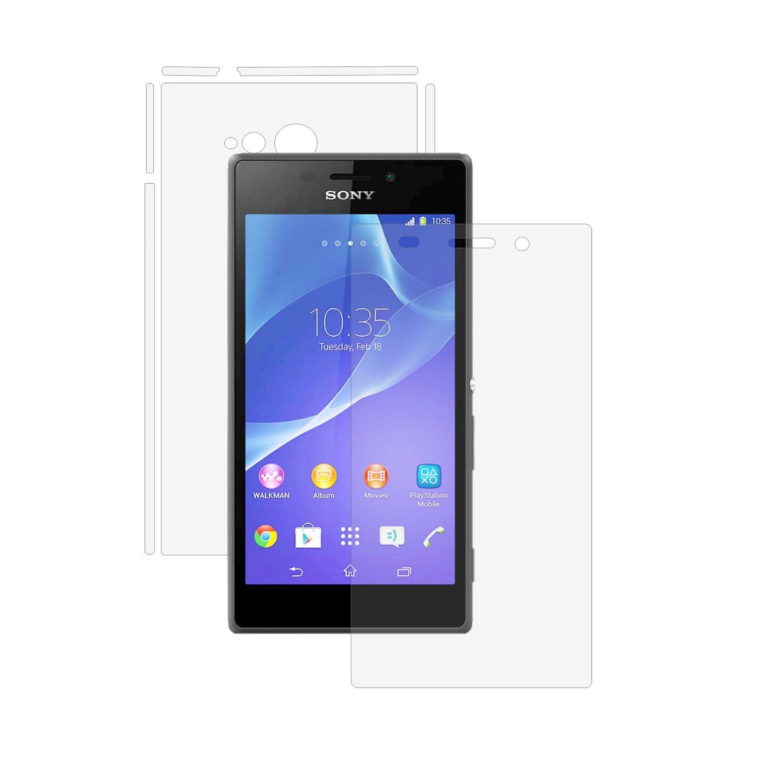 Folie Protectie Full Body Invisible Skinz Ultra-Clear HD, Husa Transparenta de tip Skin Adeziv pentru Carcasa si Ecran, dedicata Sony Xperia M2