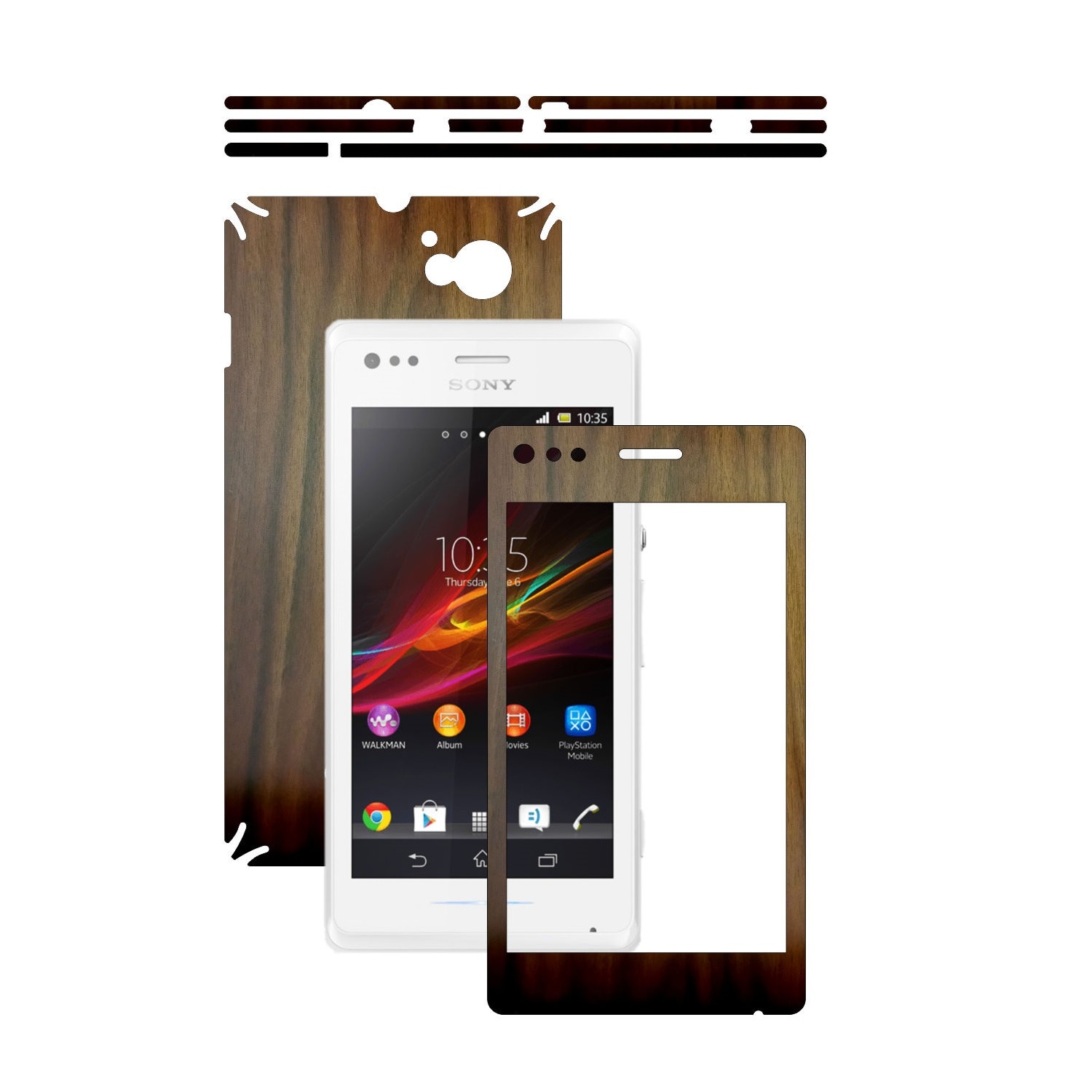 Folie de protectie Carbon Skinz, Husa de tip Skin Adeziv pentru Carcasa, Lemn Nuc Inchis dedicata Sony Xperia M