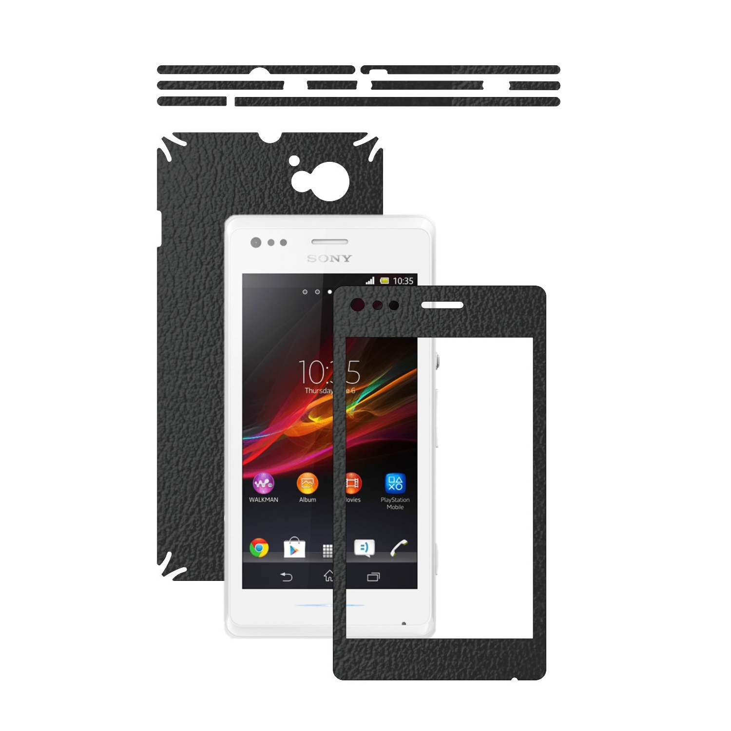 Folie de protectie Carbon Skinz, Husa de tip Skin Adeziv pentru Carcasa, Piele Neagra dedicata Sony Xperia M