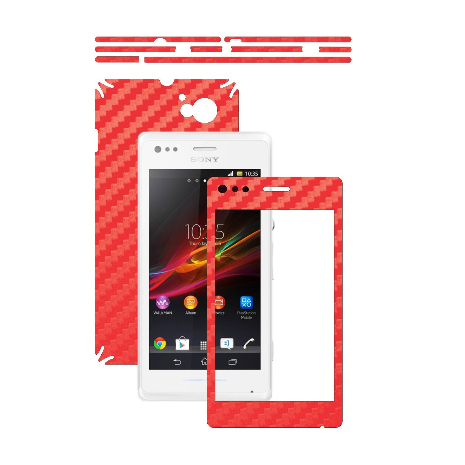 Folie de protectie Carbon Skinz, Husa de tip Skin Adeziv pentru Carcasa, Carbon Rosu dedicata Sony Xperia M