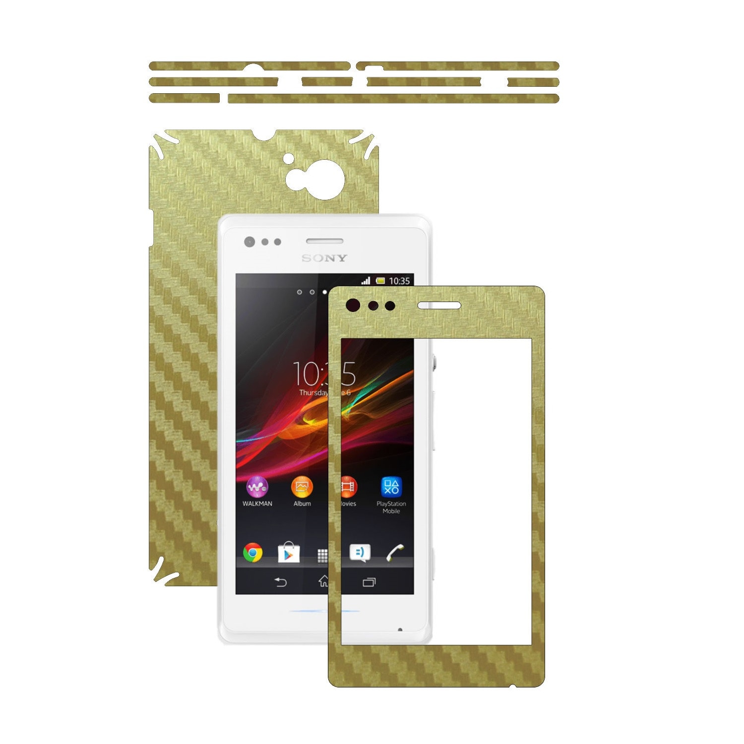 Folie de protectie Carbon Skinz, Husa de tip Skin Adeziv pentru Carcasa, Carbon Auriu dedicata Sony Xperia M