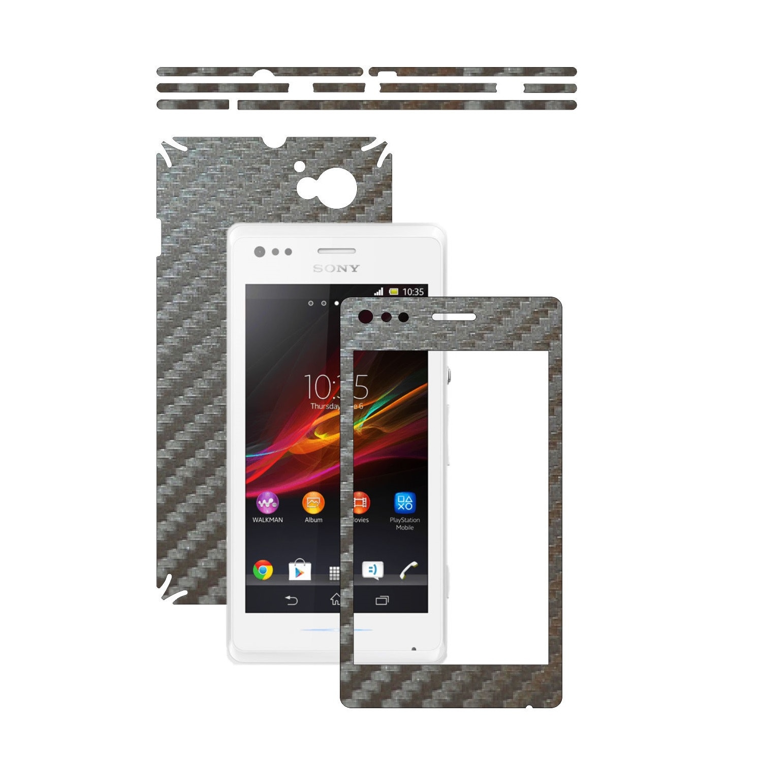 Folie de protectie Carbon Skinz, Husa de tip Skin Adeziv pentru Carcasa, Carbon Gri Argintiu dedicata Sony Xperia M