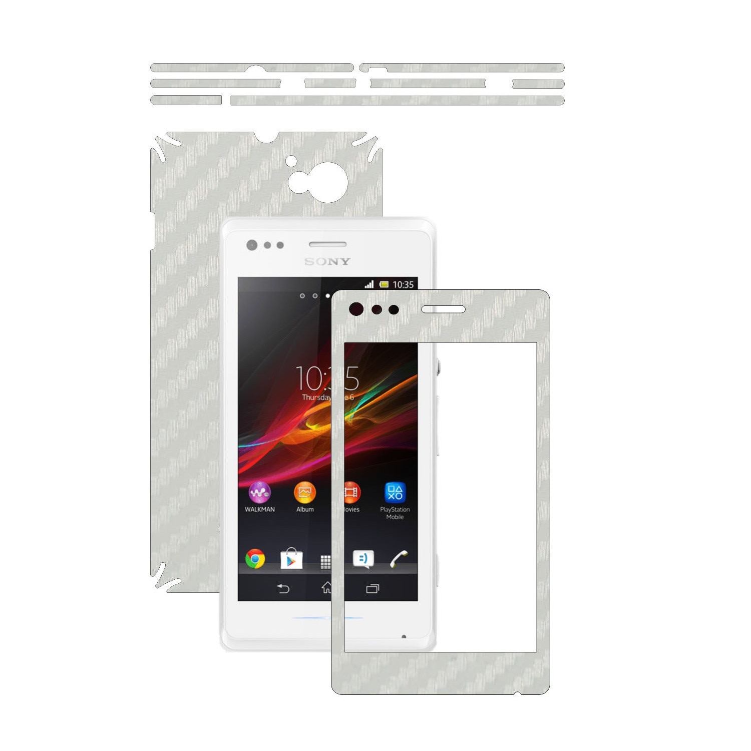 Folie de protectie Carbon Skinz, Husa de tip Skin Adeziv pentru Carcasa, Carbon Alb dedicata Sony Xperia M