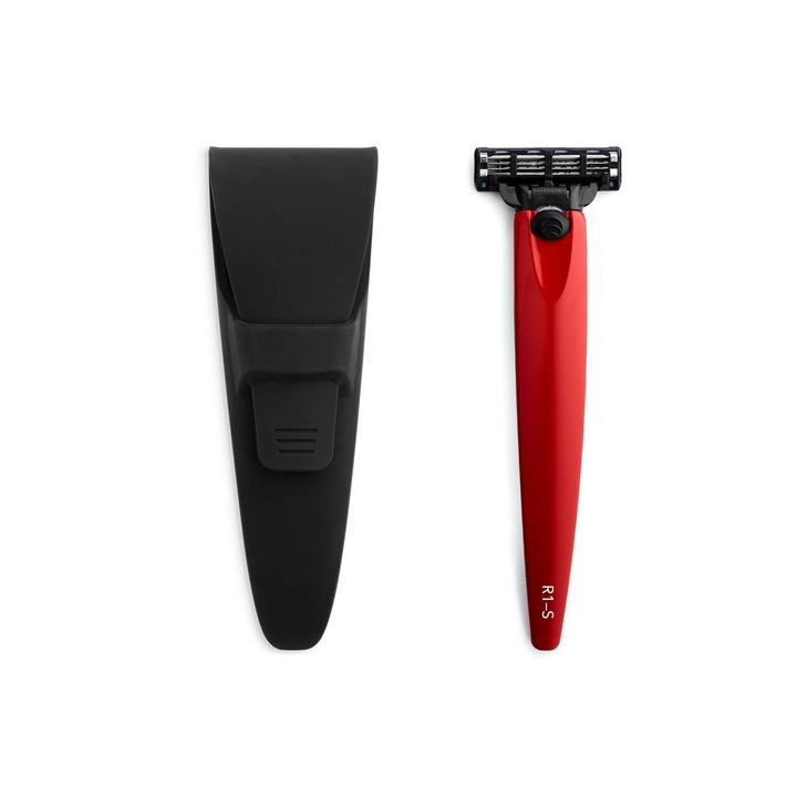 Комплект самобръсначки Bolin Webb, R1 Monza Red, включва водоустойчив капак, съвместим с ножчета Gillette Mach 3, ергономична дръжка, първокласен дизайн, гладко бръснене, червено