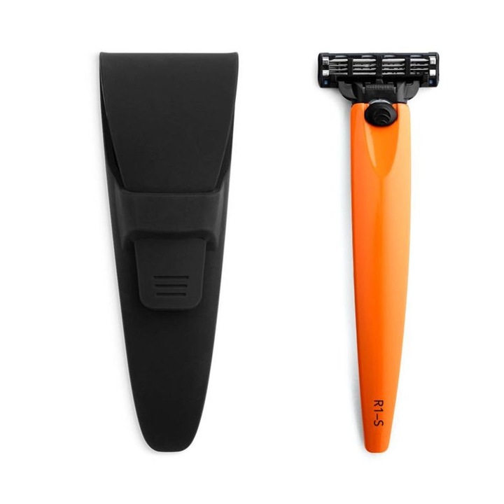 Комплект самобръсначки Bolin Webb, R1 Signal Orange, включва водоустойчив калъф, съвместим с ножчета Gillette Mach 3, ергономична дръжка, първокласен дизайн, гладко бръснене, оранжев