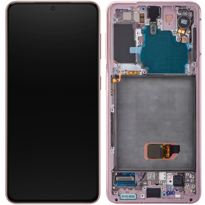Дисплей с тъчскрийн Samsung Galaxy S21 5G G991, с рамка, розов, сервизен пакет GH82-24544D