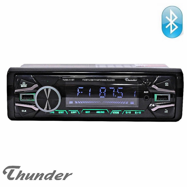 Bluetooth Радио MP3 плеър за кола Thunder TUSB-211BT, USB / SD / AUX / FM Радио, свалящ се панел