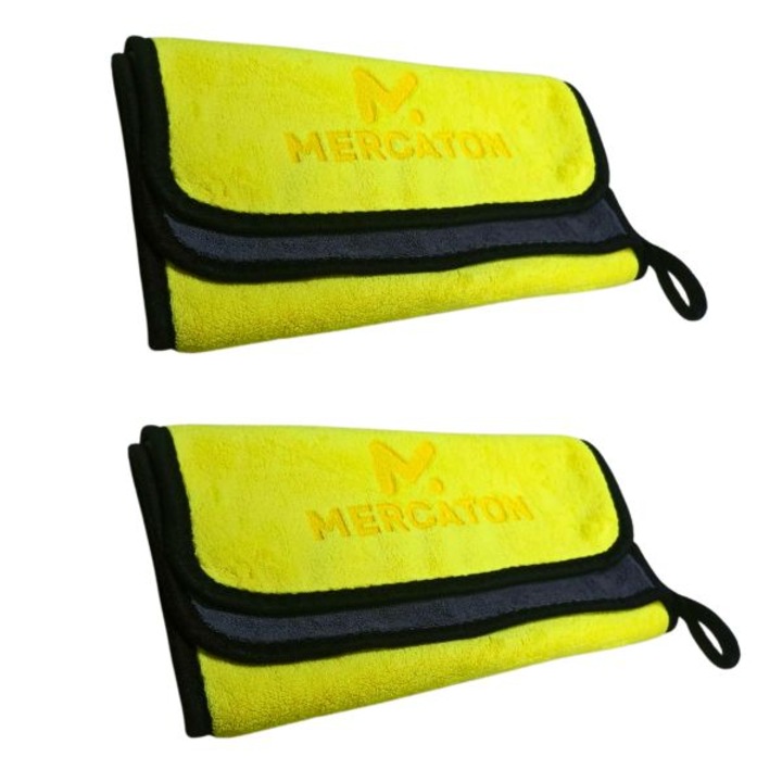 Комплект от 2 броя Mercaton® професионални кърпички за кола, ултра-абсорбиращ микрофибър, много меки, тип поларена кърпа, за почистване на дома, офиса или колата, 800GSM/m2, сиво с жълто, 30 х 60 см, 600 г/бр