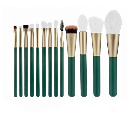 Set 13 pensule machiaj, Ruona, makeup professional/incepatori, model premium, fata, ochi, pensula illuminator, pensula pudra, pensula fond de ten, pensula contur, pensula sprancene, pensula fard, pensula buze, par sintetic, verde