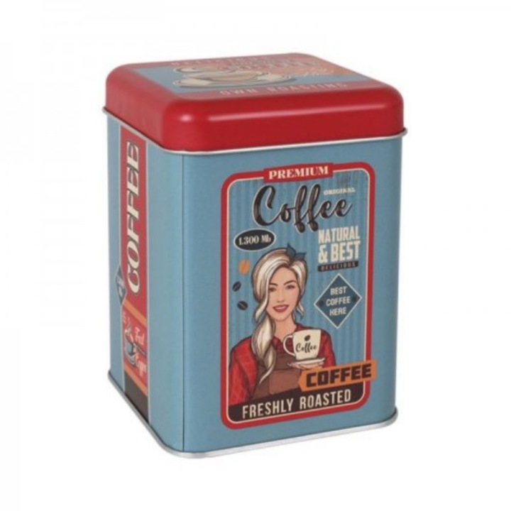 Cutie retro din metal pentru cafea, 10.5x10.5x14 cm