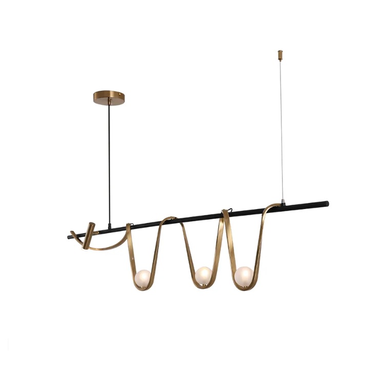 Candelabru Spiral, 3xG9 + 1xE27, corp aluminiu, 3 abajururi din sticla alb laptoase, 10x26x120cm, Auriu/Negru