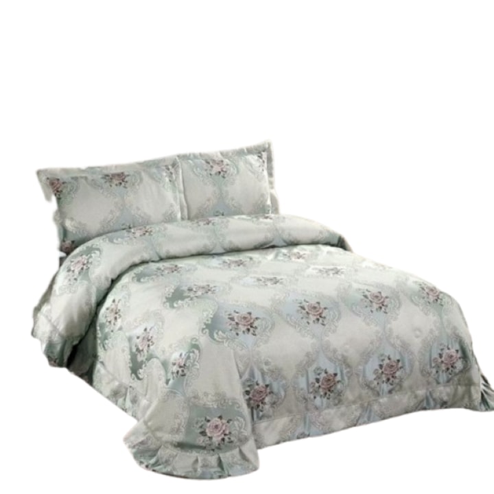 Двойна завивка и 2 калъфки за възглавници, Сатен, 3 части, 2 лица, 250x250см, Рози, Сив