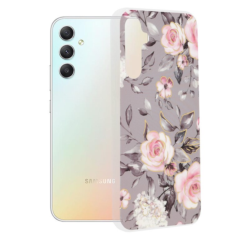 Husa pentru Samsung Galaxy A34 5G Techsuit Marble, Bloom of Ruth Gray ...