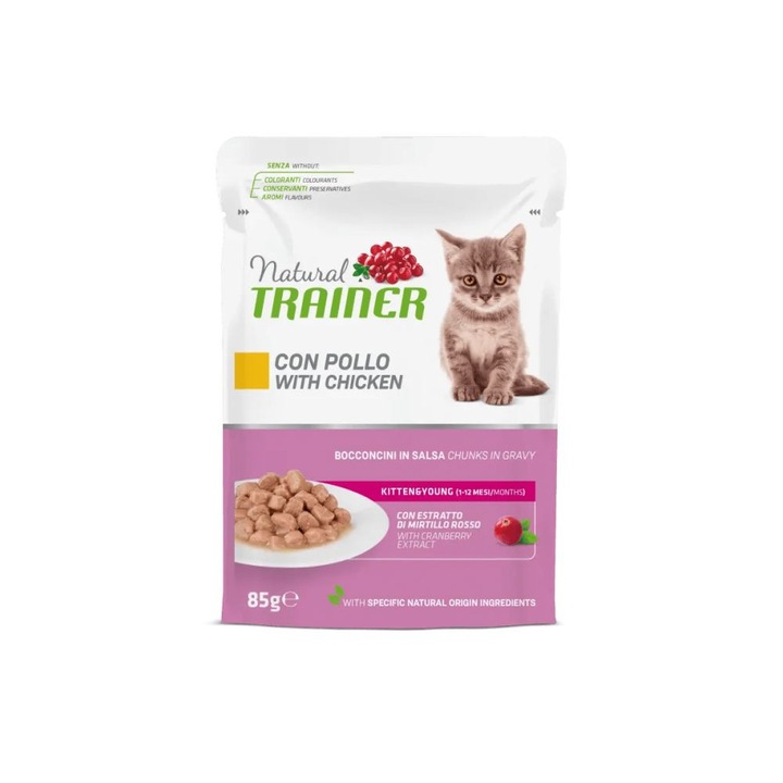 Natural Trainer Cat Kitten & Young, Пиле в сос, торба 85 гр