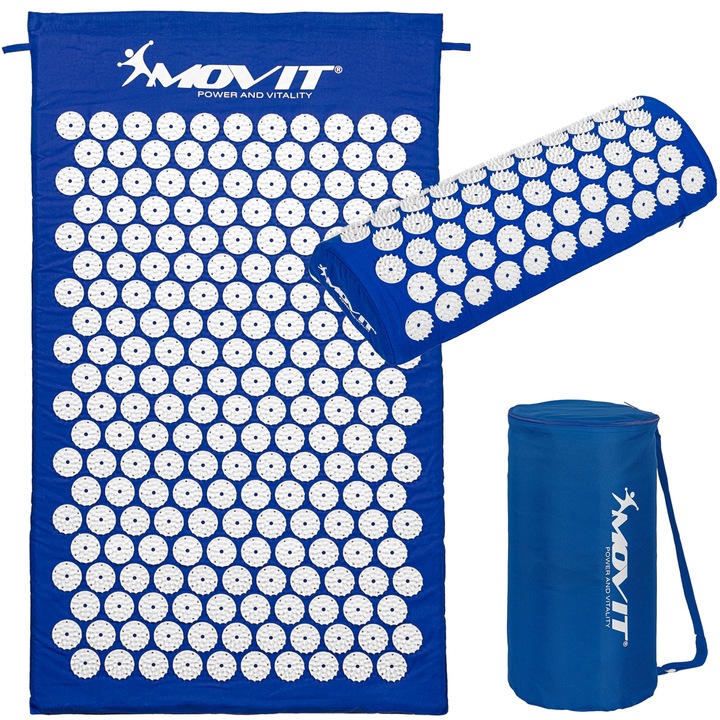 Covoras de presopunctura, MOVIT®, cu perna 75x44 cm si saculet, albastru