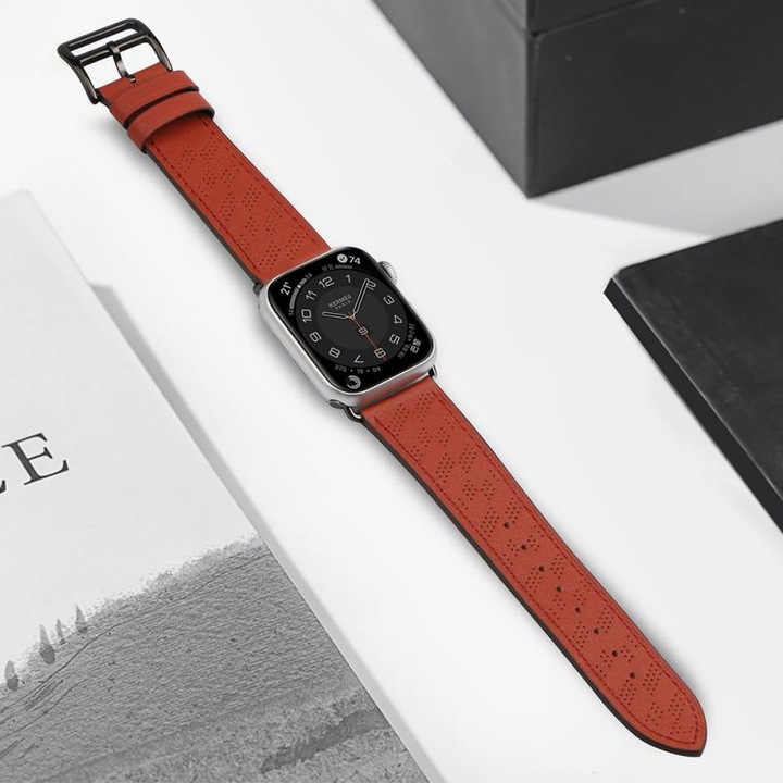 Apple Watch 4/5/6/7/8/SE 38/40/41mm piros bőrszíj